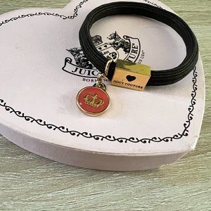 Vintage Juicy Couture Hair Tie Stretch Elastic Brown Bracelet w/ Gold Charm